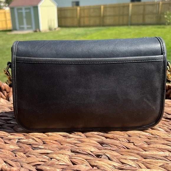 AUTH Vintage 1990-1993 Black Coach Pocket Purse 9755 Tea Rose Upcycle - Picture 7 of 12